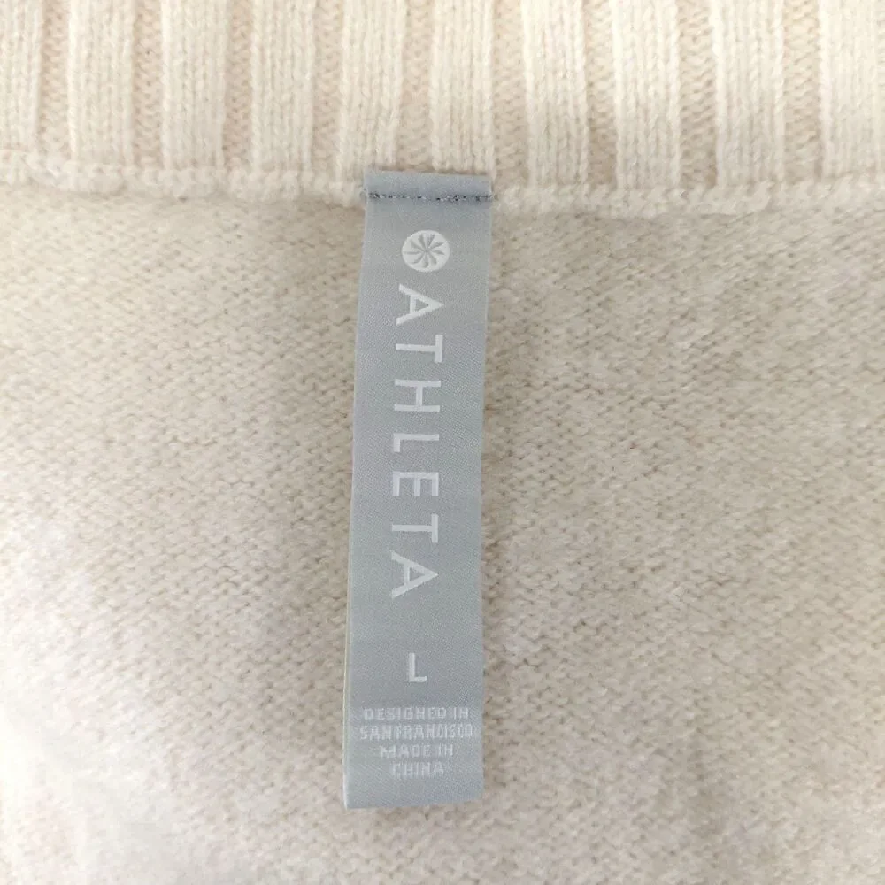 Athleta Cream Cashmere/Wool Blend LS V-Neck Tunic length Sweater Size Large